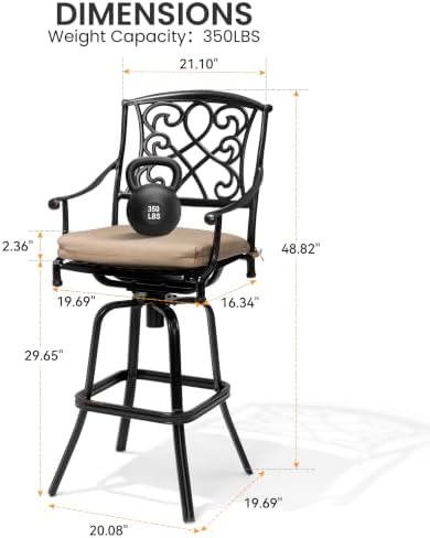 30" Swivel Outdoor Bar Stools Set of 4, Sunbrella Cushion Patio Bar Chairs - Image 3