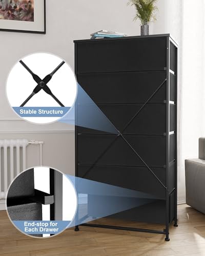 Tall 6-Drawer Wide Fabric Storage Tower Dresser for Closet, Black - Image 6