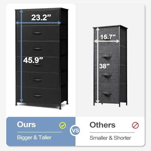 Tall 6-Drawer Wide Fabric Storage Tower Dresser for Closet, Black - Image 4