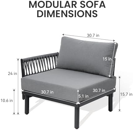Aluminum Outdoor Patio Furniture Set, 2 Seat Modular Patio Sectional Sofa - Image 3