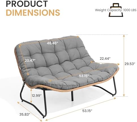 Outdoor Loveseat, Patio Couch with Soft Cushion (Dark Gray) - Image 3