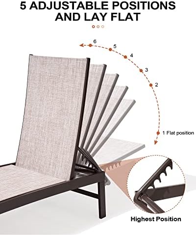Crestlive Products 4PCS Chaise Lounge Chairs Outdoor with 2PCS Side Tables, Aluminum Patio Lounge Set, Adjustable Five-Position Recliner for Beach, Pool, Sunbathing, Lawn, Yard - Image 6