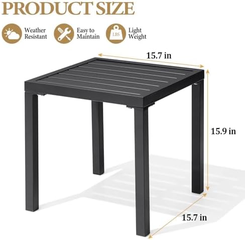 Outdoor Metal Side Table, Patio Small Square End Table, Black - Image 4