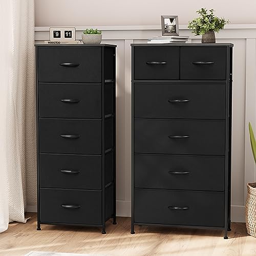 Crestlive Products Vertical Tall Fabric Dressers for Bedroom, Storage Tower - Sturdy Frame, Wood Top & Handles - Organizer Unit for Home Dorm-Black - Image 2