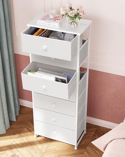 Fabric Dresser for Bedroom, 7-Drawer Tall Vertical Storage Tower (White) - Image 5