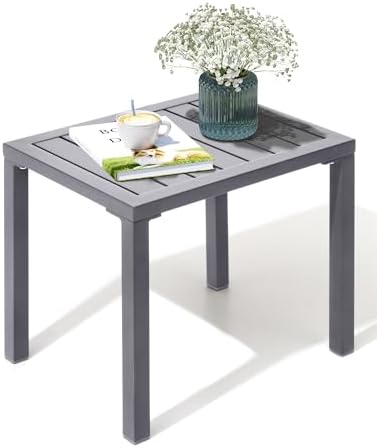 Aluminum Outdoor Side Table, Small Patio Coffee Bistro End Table, Gray - Image 2