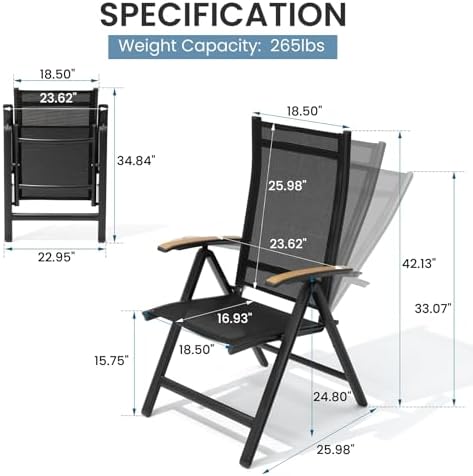 Crestlive Products Folding Patio Chairs Set of 2, Outdoor Recliner Chairs - Image 4