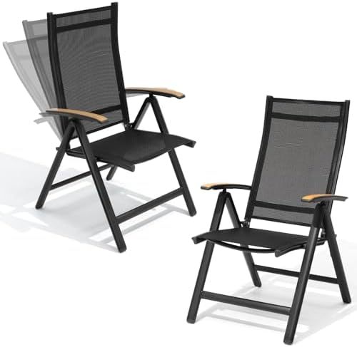 Crestlive Products Folding Patio Chairs Set of 2, Outdoor Recliner Chairs - Image 2