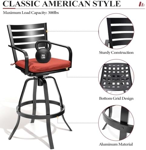 30" Swivel Outdoor Bar Stools Set of 2, Sunbrella Cushion Patio Bar Chairs - Image 7