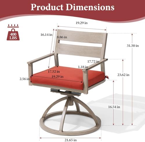 Crestlive Products Patio Swivel Chairs Set of 4, Outdoor Dining Chairs with Sunbrella Cushion Weather-Resistant Aluminum Rocker Chairs with Wood Grain Finish for Outside Garden (Red) - Image 4