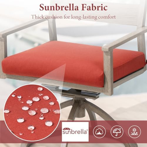 Crestlive Products Patio Swivel Chairs Set of 4, Outdoor Dining Chairs with Sunbrella Cushion Weather-Resistant Aluminum Rocker Chairs with Wood Grain Finish for Outside Garden (Red) - Image 7