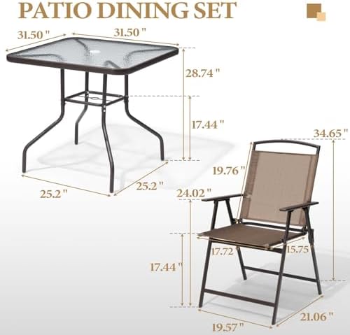 Crestlive Products 5 Piece Patio Dining Set, 4 Folding Chairs and Table - Image 3