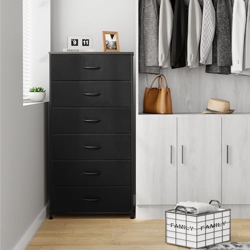 Tall 6-Drawer Wide Fabric Storage Tower Dresser for Closet, Black - Image 3