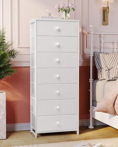 Fabric Dresser for Bedroom, 7-Drawer Tall Vertical Storage Tower (White) - Image 3