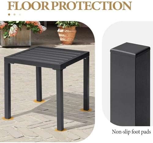 Outdoor Metal Side Table, Patio Small Square End Table, Black - Image 6