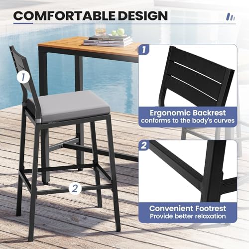 26.8" Outdoor Counter Bar Stools Set of 2, Patio Chairs with Backrest - Image 5