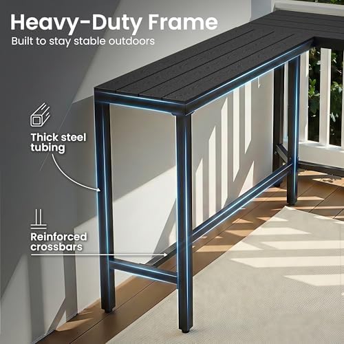 Outdoor Bar Table, 55" L-Shaped Pub Table with Slatted Waterproof Top - Image 7