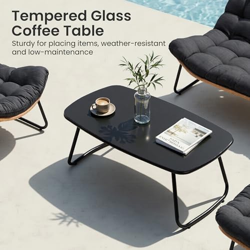 Crestlive Products Patio Furniture Set with Coffee Table, Outdoor Rattan Sofa Set, All-Weather Loveseat with Thick Cushions for Porch, Backyard, Lawn, Garden, Poolside (Black - Image 6
