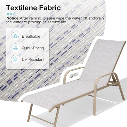 Crestlive Products Chaise Lounge Chair Outdoor with Armrests, Pool Lounge Chairs Set of 2, Aluminum Adjustable 5 Positions Sun Tanning Lounger for Patio, Poolside, Yard, Deck, Backyard (Mix Color) - Image 6