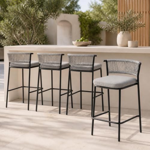 Outdoor Bar Stools Set of 4, 26" Stackable Counter Stools with Rattan Back - Image 2