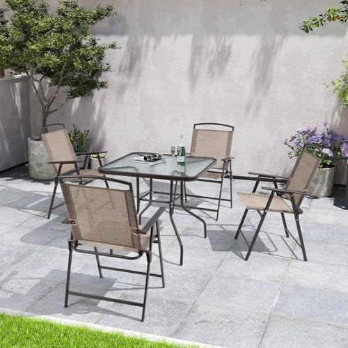 Crestlive Products Set of 4 Patio Folding Chairs 4-Pack Dining Chairs Outdoor Portable Sling with Armrest for Camping, Beach, Garden, Pool, Backyard, Deck (Beige) - Image 7