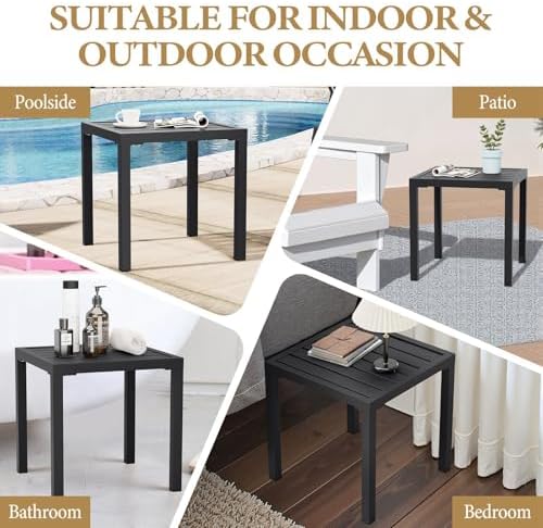 Outdoor Metal Side Table, Patio Small Square End Table, Black - Image 7