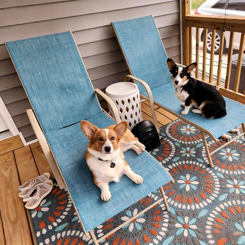 Crestlive Products Chaise Lounge Chair Outdoor with Armrests, Pool Lounge Chairs Set of 2, Aluminum Adjustable 5 Positions Sun Tanning Lounger for Patio, Poolside, Yard, Deck, Backyard (Blue) - Image 3