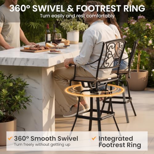 30" Swivel Outdoor Bar Stools Set of 4, Sunbrella Cushion Patio Bar Chairs - Image 6