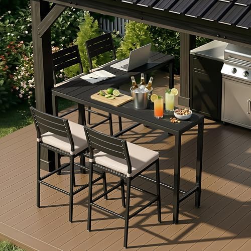 Outdoor Bar Table and Chairs Set of 5, Corner Pub Set with 4 Stools - Image 2