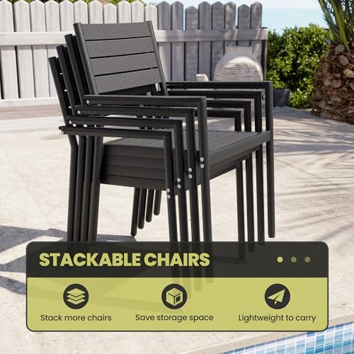 Crestlive Products Outdoor Dining Chairs Set of 2, Aluminum Stackable Patio Chairs with Arm for Lawn Garden Backyard Deck Porch Yard, Black - Image 5
