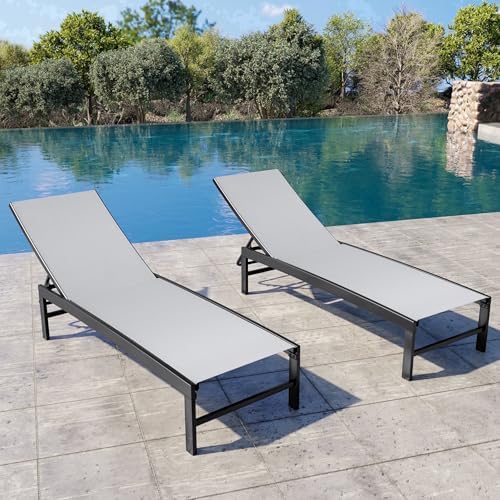 Crestlive Products Chaise Lounge Chair Outdoor Set of 2, Adjustable 5 Positions Pool Tanning Recliner, Outdoor Lounge Furniture Perfect for Patio, Beach, Yard, Pool - Image 2