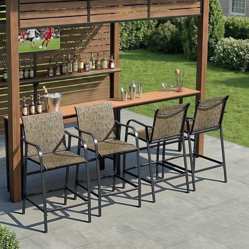 Crestlive Products Outdoor Bar Stools Set of 4, Heavy Duty Patio Furniture, Bar Height Tall Chairs with Armrest and Footrest, Textilene Fabric for Bistro, Lawn, Poolside, Backyard, Kitchen (Brown) - Image 2