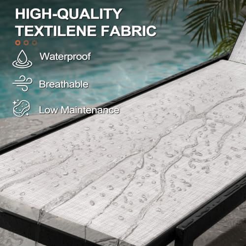 Pool Lounge Chair Set of 2, Stackable Outdoor Lounge Chairs (Oatmeal Gray) - Image 7