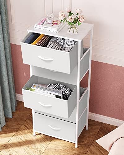 Tall Dresser Vertical Fabric Storage Tower Organizer, 5 Drawers (White) - Image 6