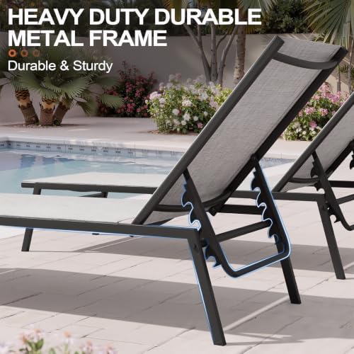 Pool Lounge Chair Set of 2, Stackable Outdoor Lounge Chairs (Oatmeal Gray) - Image 5