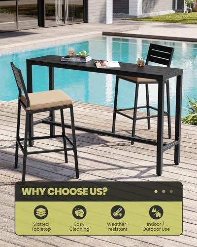 Outdoor Bar Table, 63" Rectangular Pub Table with Waterproof Top - Image 7