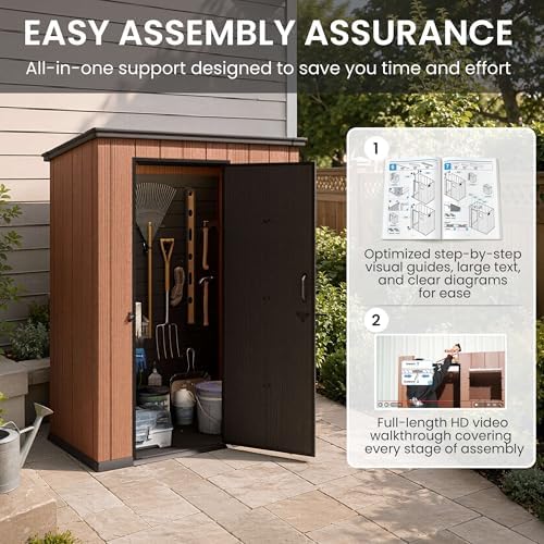 5x3 FT Lean-to Plastic Storage Shed, Waterproof Resin Garden House - Image 4