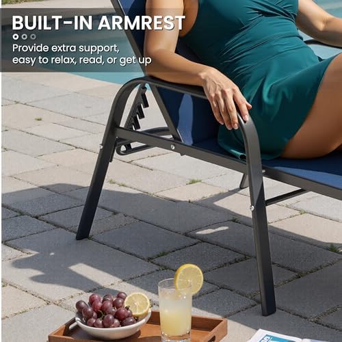 Crestlive Products Outdoor Chaise Lounge Chair, 5-Position Pool Lounge Chairs with Armrests Sunbathing Recliner for Patio, Beach, Deck, Yard (4PC Navy) - Image 5