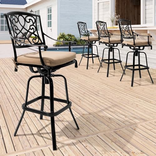 30" Swivel Outdoor Bar Stools Set of 4, Sunbrella Cushion Patio Bar Chairs - Image 4