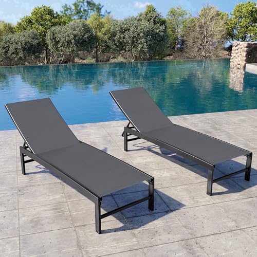 Crestlive Products Chaise Lounge Chair Outdoor Set of 2, Adjustable 5 Positions Pool Tanning Recliner, Outdoor Lounge Furniture Perfect for Patio, Beach, Yard, Pool - Image 2