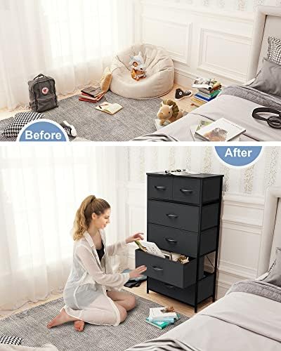 Crestlive Products Vertical Tall Fabric Dressers for Bedroom, Storage Tower - Sturdy Frame, Wood Top & Handles - Organizer Unit for Home Dorm-Black - Image 6