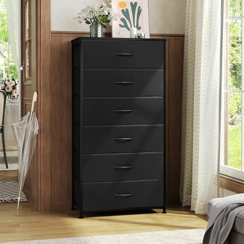 Tall 6-Drawer Wide Fabric Storage Tower Dresser for Closet, Black - Image 7