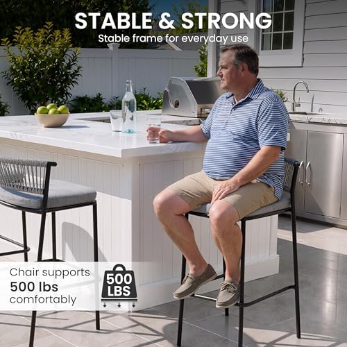 Outdoor Bar Stools Set of 4, 26" Stackable Counter Stools with Rattan Back - Image 5