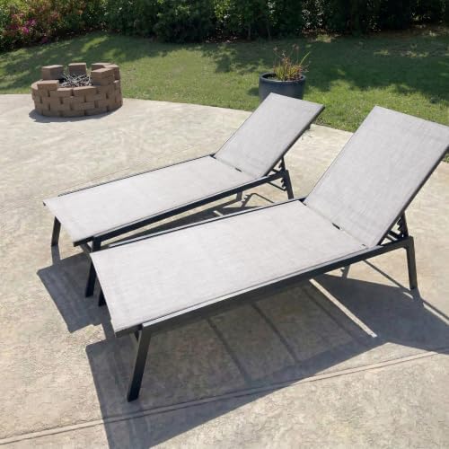 Pool Lounge Chair Set of 2, Stackable Outdoor Lounge Chairs (Oatmeal Gray) - Image 2