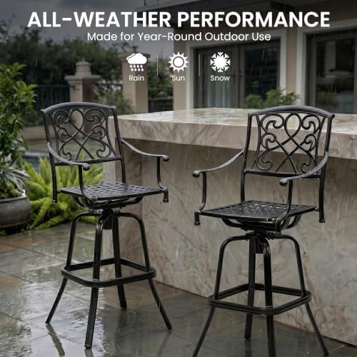 30" Swivel Outdoor Bar Stools Set of 4, Sunbrella Cushion Patio Bar Chairs - Image 7