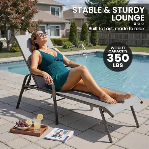 Crestlive Products Outdoor Chaise Lounge Chair,5-Position Pool Lounge Chairs with Armrests Sunbathing Recliner for Patio, Beach, Deck, Yard (2PC Gray) - Image 7