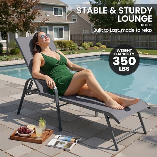 Chaise Lounge Outdoor, Aluminum Pool Lounge Chairs Set of 2 (Gray) - Image 7