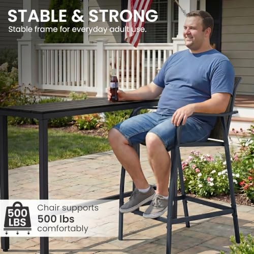 Outdoor Bar Table and Chairs Set of 3, Mesh Seat Patio Counter Stools - Image 5