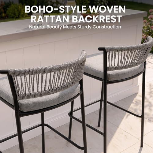 Outdoor Bar Stools Set of 4, 26" Stackable Counter Stools with Rattan Back - Image 6