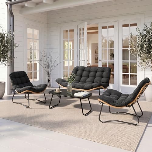 Crestlive Products Patio Furniture Set with Coffee Table, Outdoor Rattan Sofa Set, All-Weather Loveseat with Thick Cushions for Porch, Backyard, Lawn, Garden, Poolside (Black - Image 2